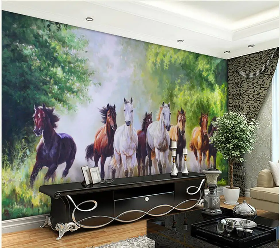 3d tapetai Miško fone freskos tapybos Aštuonių Arklių gyvenimo 3d tapetai Namų Puošybai Nuotrauka 1
