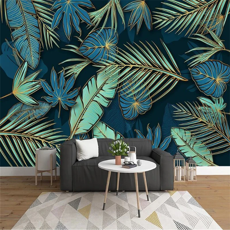 beibehang užsakymą Tropinių augalų lapai 3D didelės tapetai, freskos retro šiuolaikinės atogrąžų miškų miegamasis, TV foną, namų dekoro Nuotrauka 1