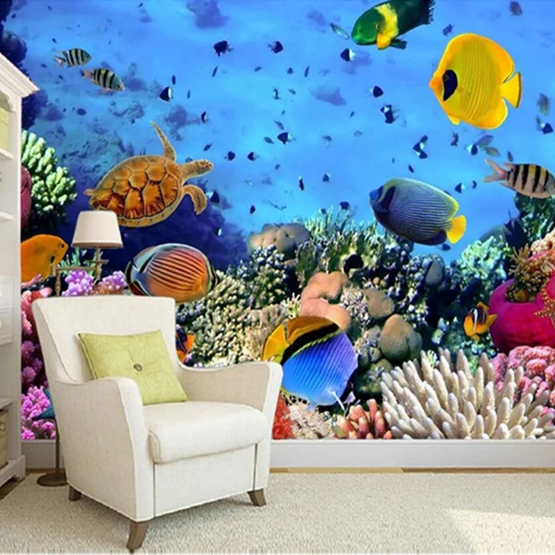 Foto Tapetai, 3D Stereo Povandeninio Pasaulio Tropinių Žuvų Sienos Freskos Gyvenamasis Kambarys Sofos Fone Sienų Tapybos Papel De Parede Salė Nuotrauka 0