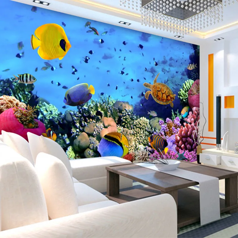 Foto Tapetai, 3D Stereo Povandeninio Pasaulio Tropinių Žuvų Sienos Freskos Gyvenamasis Kambarys Sofos Fone Sienų Tapybos Papel De Parede Salė Nuotrauka 1